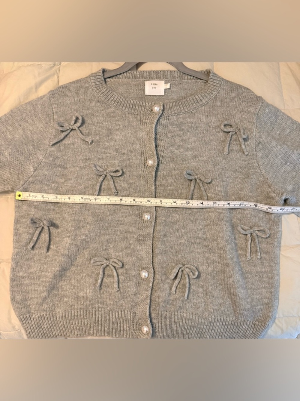 Luna Ivy Gray Women's Cardigan with Bow Accents Size S - Picture 10 of 10